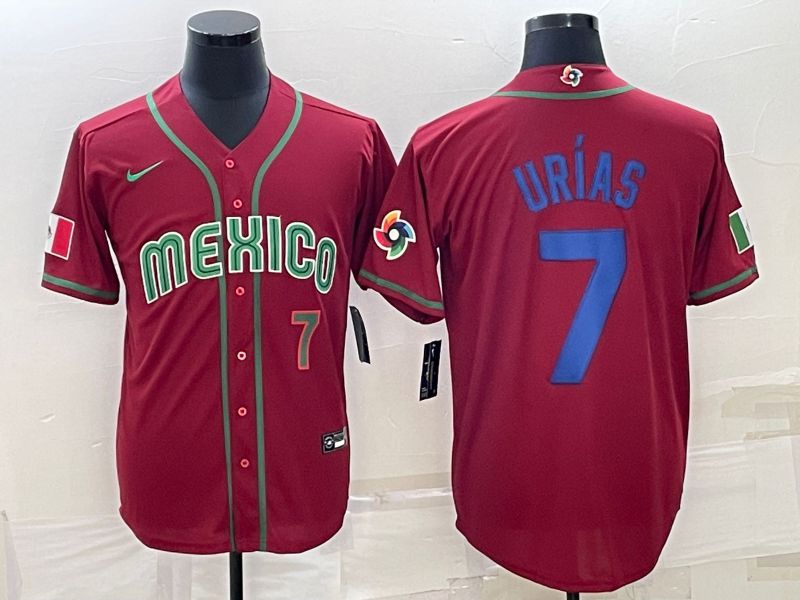 Men 2023 World Cub Mexico #7 Urias Red Nike MLB Jersey1